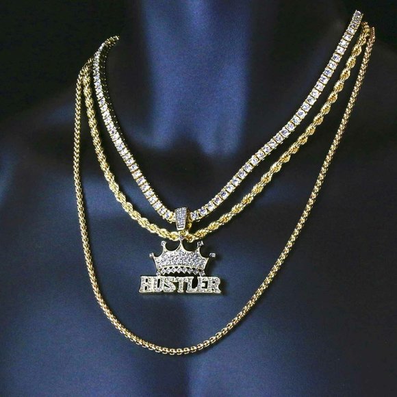 Other - 14k Gold Hustler 3 Rope Chains + Pendant